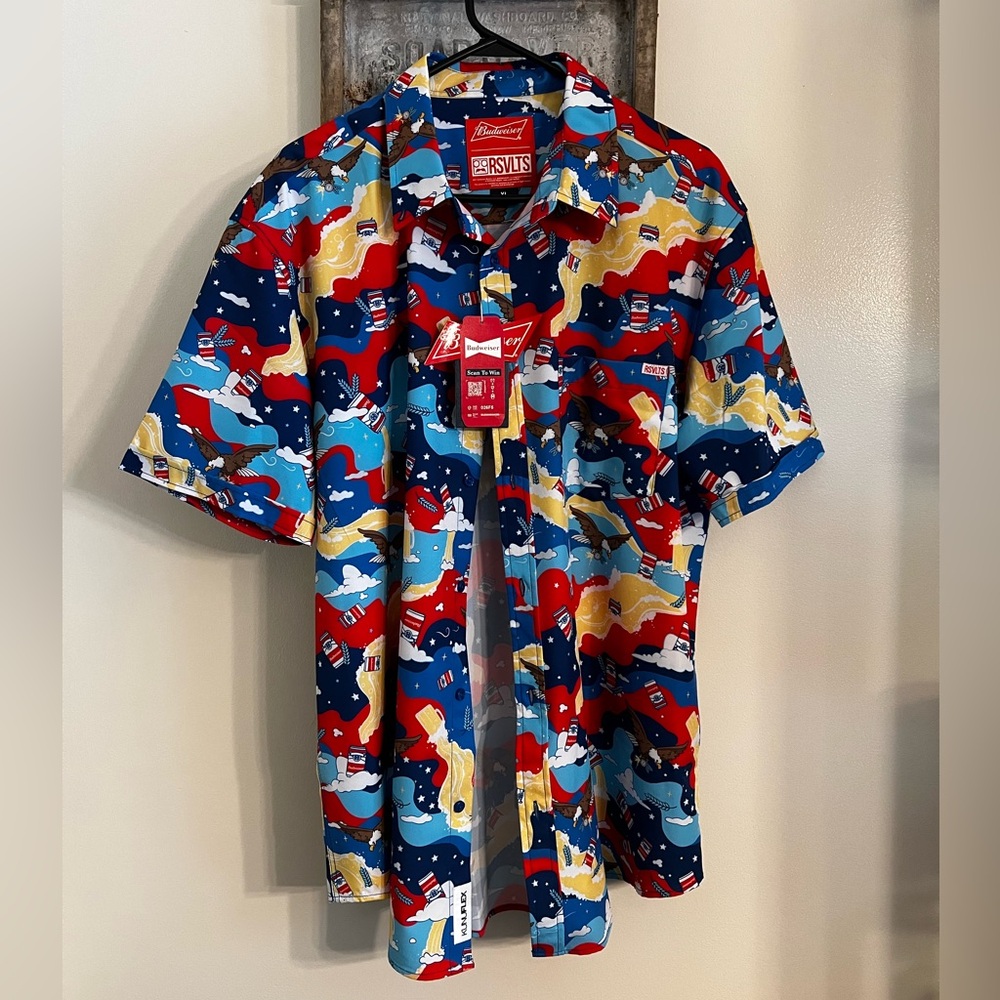 RSVLTS Budweiser button up, XL,  NWT